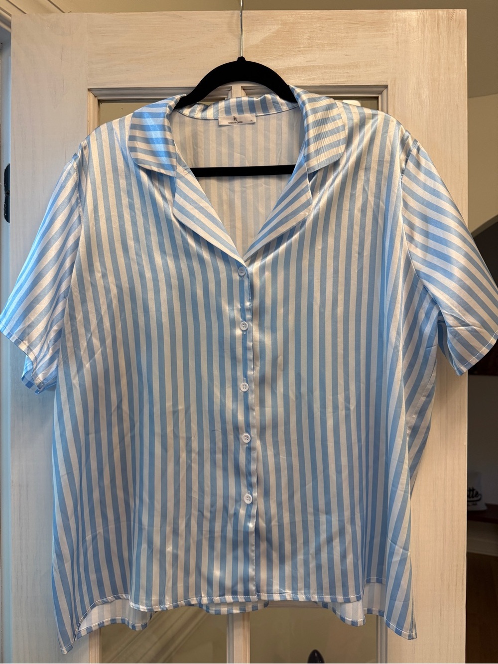 Light Blue & White Vertical Striped Shirt with 'ht' Logo